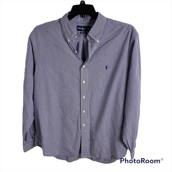 Ralph Lauren Checkered Button Down Shirt Sz 18 36/37 Blue - Picture 1 of 6